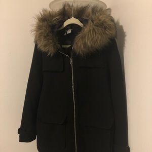 Black jacket, fur trim hood